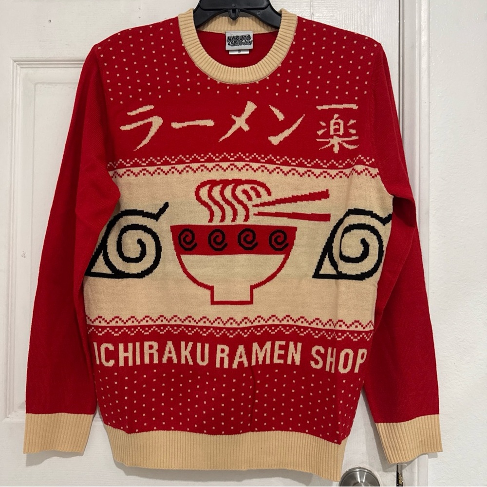 Ripple Junction Red and Tan Ramen Sweater For Men Size S-M